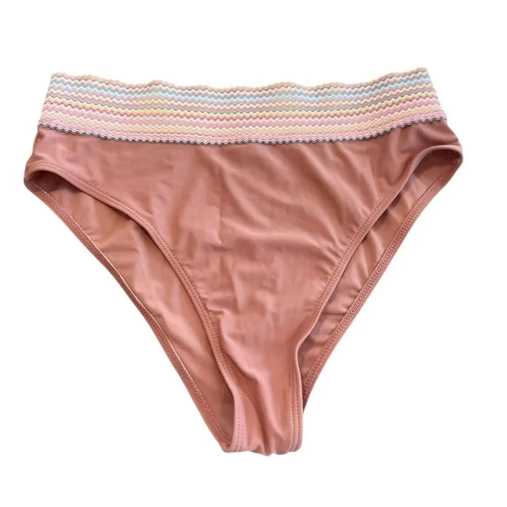 Women’s Dusty Rose Bikini Set | Rainbow Smocked Band | Size Large